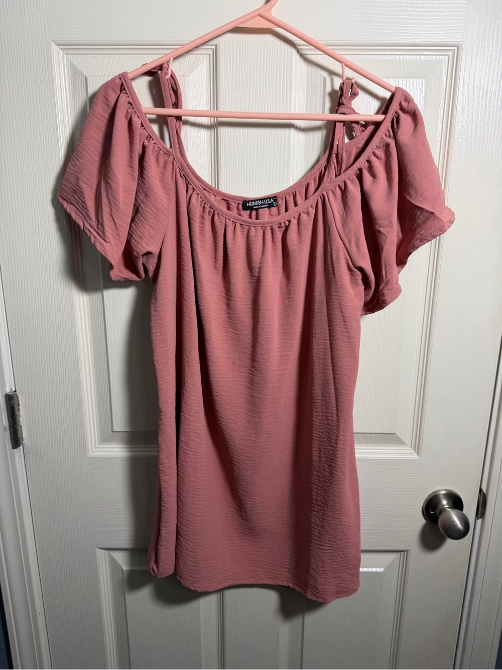 NWOT Women’s HEIMISH USA Dusty Rose Off-Shoulder Short Sleeve Tunic, size Large